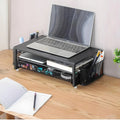 2-Tier Desk Organizers and Accessories, Pink & Black Computer Monitor Stand with Drawer, Pen Storage & Tablet Phone Holder