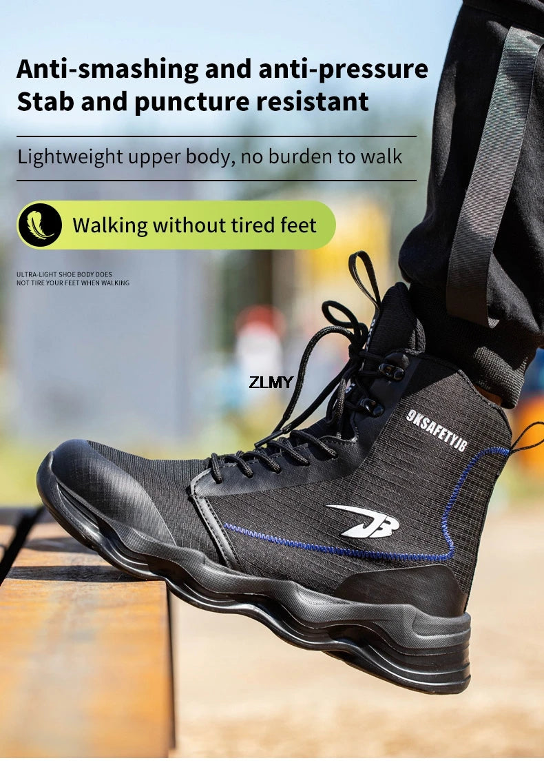 Dropshipping Men Safety Shoes Steel Toe Sneaker Lighweight Work Safety Boots Man High Top Puncture Proof Work Shoes Anti-smash