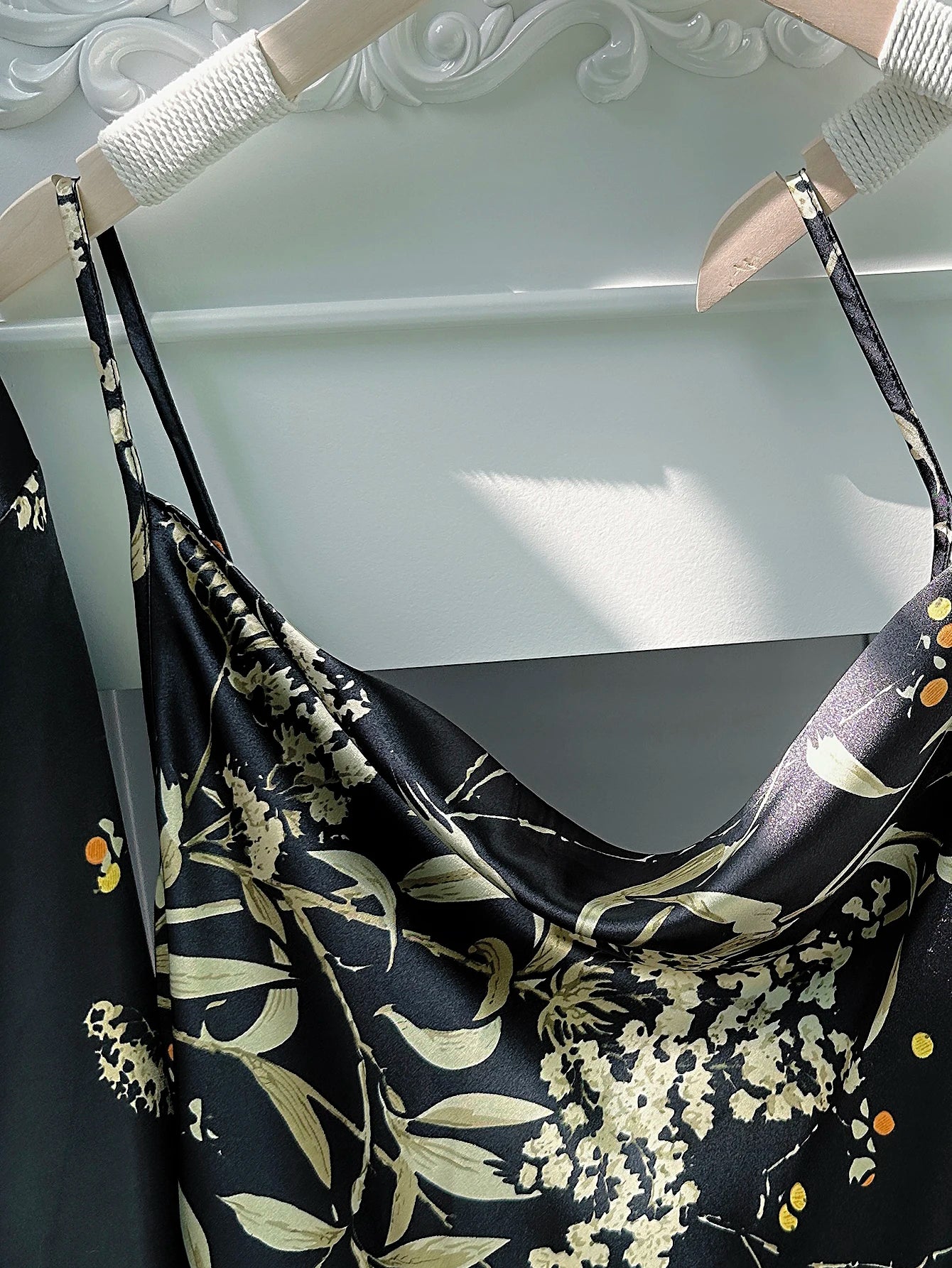 Floral Print Pajama Set Long Sleeve Robe With Belt   V Neck Slip Dress  Women's Sleepwear  Loungewear