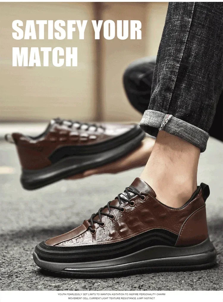 Men's Patent Leather Shoes Thick Sole Male Adult Drawstring Lace-up Shoes Vintage Retro Casual British Style Shoes Streetwear