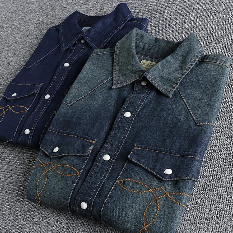 Summer New American Retro Short Sleeve Lapel Denim Cargo Shirt Men's Fashion Pure Cotton Washed Old Multi-pocket Casual Blouses