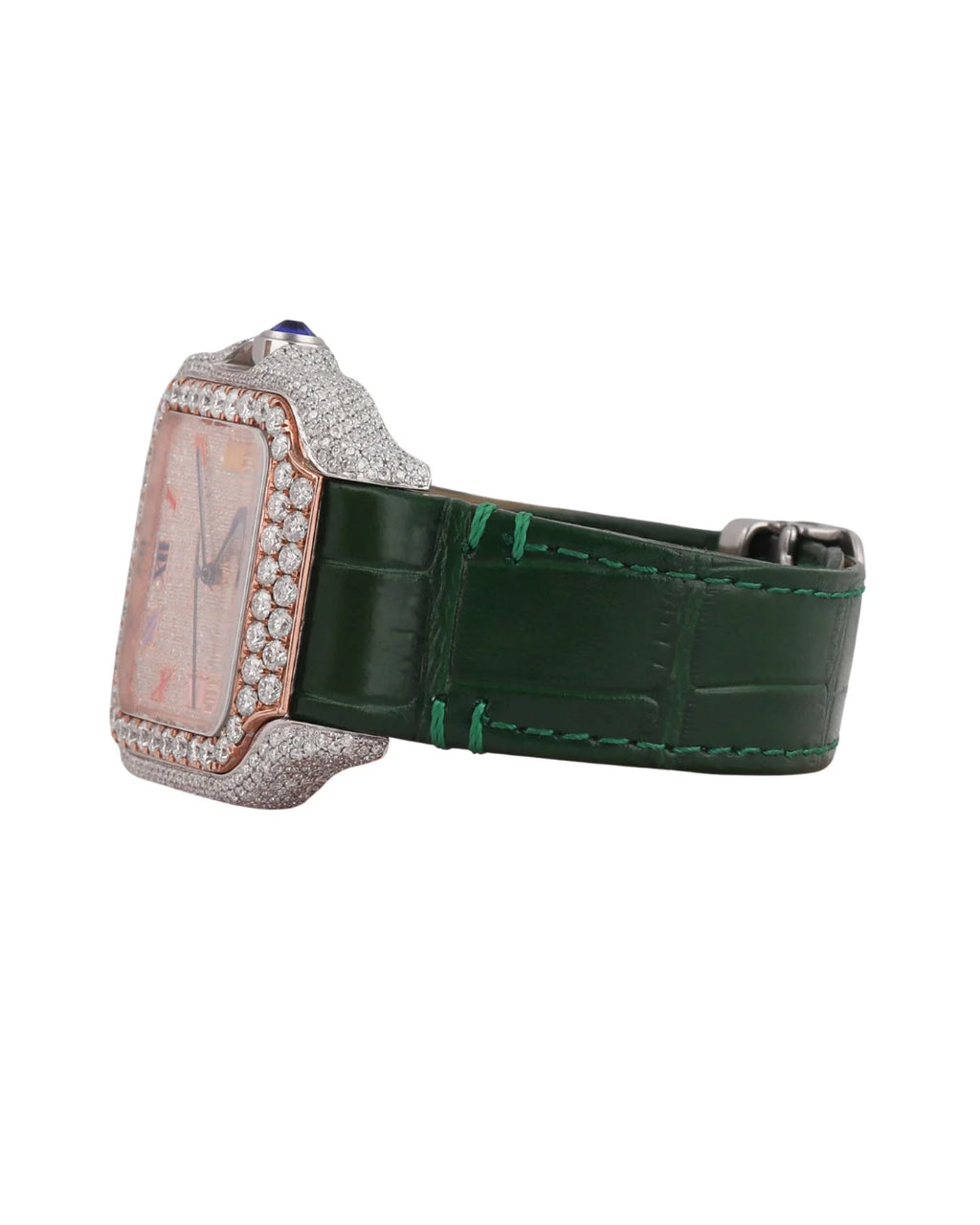 Moissanite Round Cut Green Rubber Band Dial Watch for Wedding and Party wear For Men Quartz Watch Available at Affordable Price