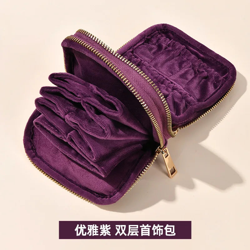 Tassel Jewelry Organizer Bag Portable Travel Case with Metal Zipper for Bracelets Jade Bangles Necklaces Rings Storage Pouch