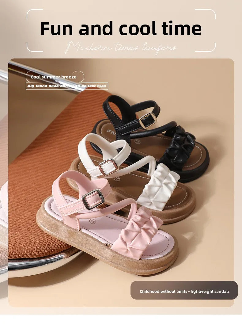 New Children's Sandals Summer Bowknot Girls Princess Causal Shoes Fashion Kids Soft Bottom Beach Flat Sandals Open-toe Versatile