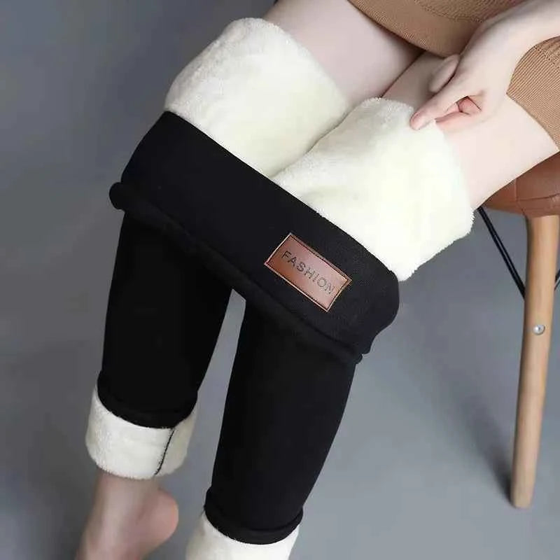 Women Thermal Leggings Winter Warm Sexy Elastic Translucent Pantyhose Female Fleece High Waist Slim Thicken Tight Pants Black