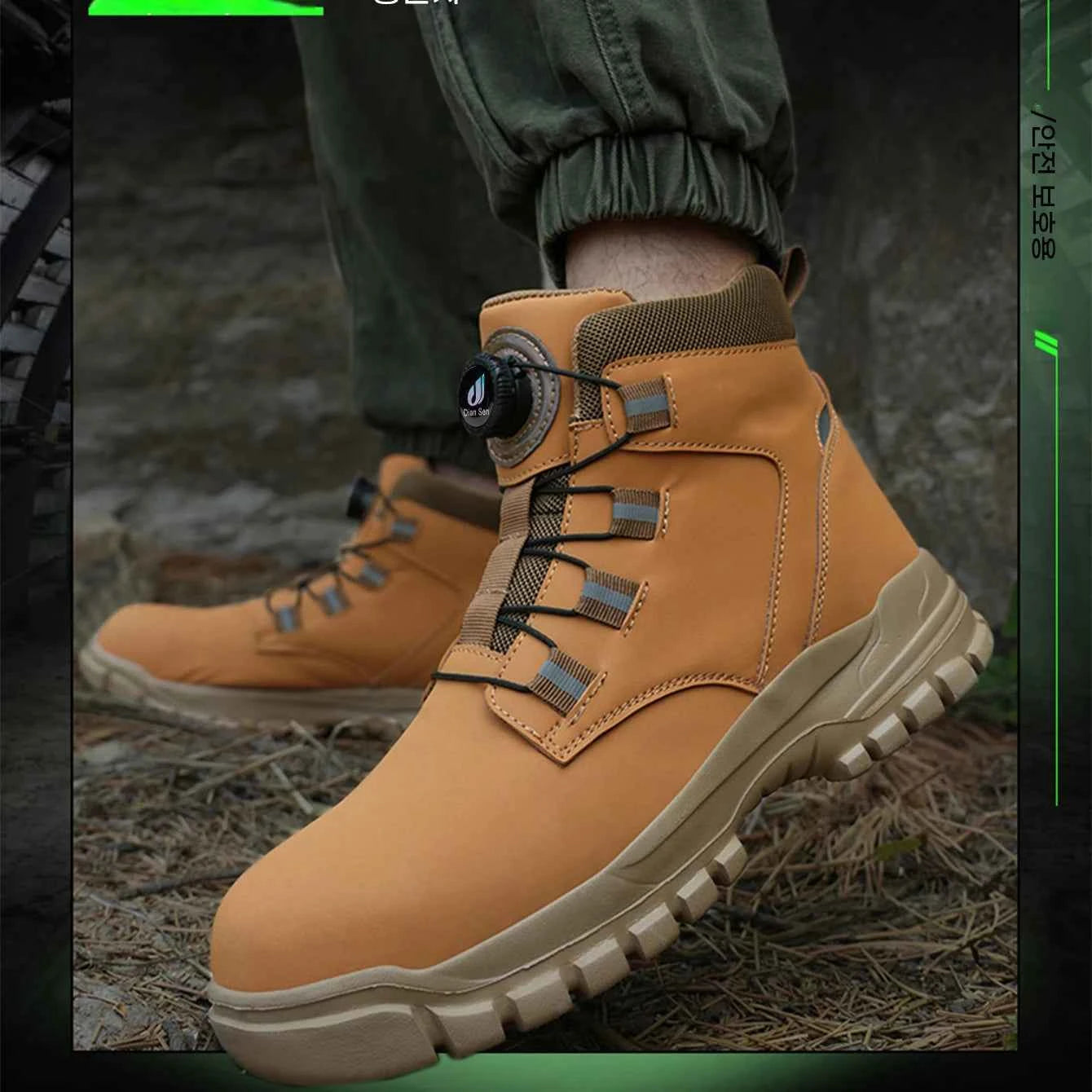 Leather Non Slip Work Boots for Men Rotating Button Safety Shoes Steel Toe Sneaker Male Puncture Proof Protective Boots