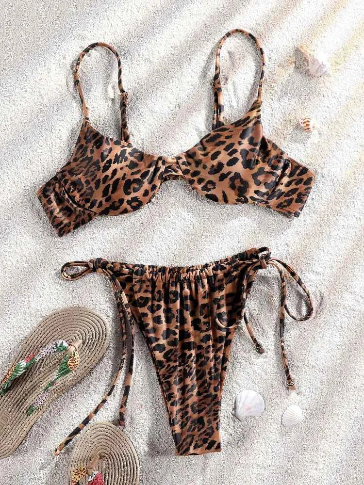 ZRTAK Leopard Swimwear Sexy Bikinis Patchwork Swimsuit Women 2025 Bathing Suit Print Bikini Sets Solid Beachwear Cup