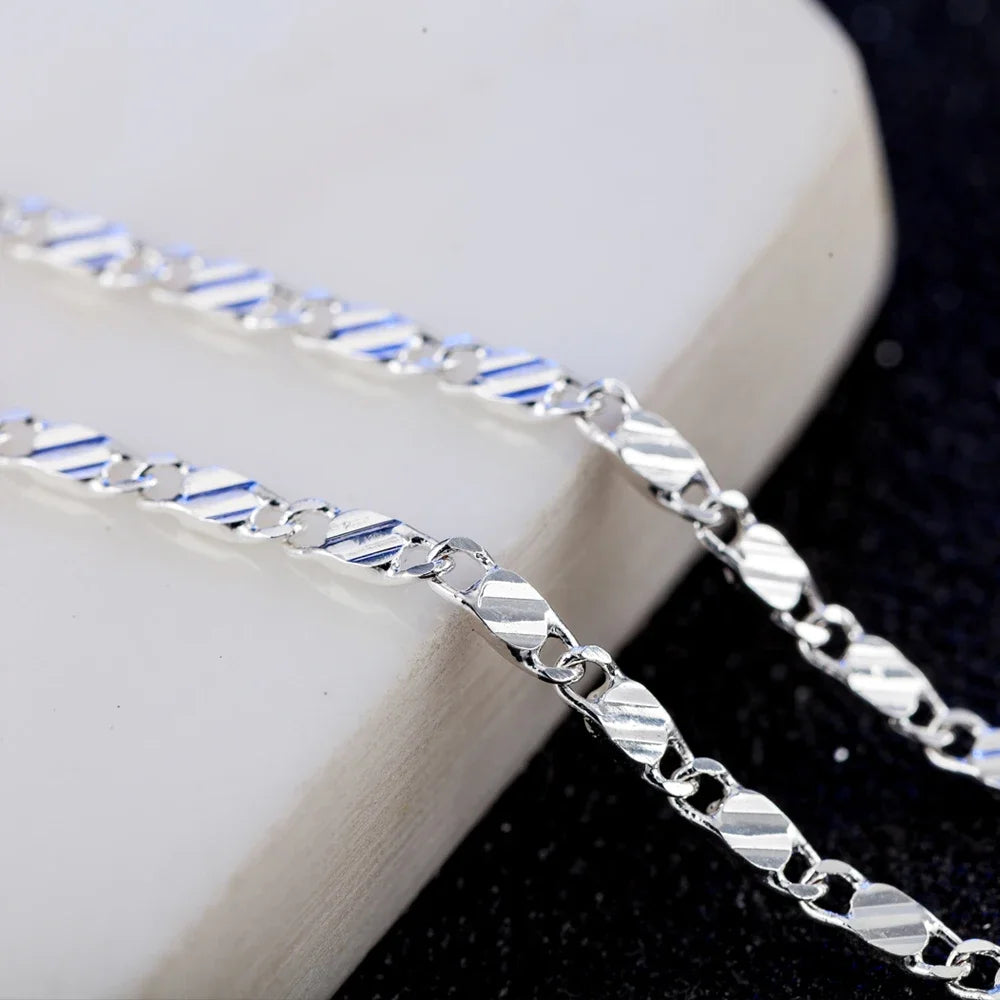 New 925 Sterling Silver fine 2MM flat Clavicle chains Necklaces for Men Women wedding party Jewelry Christmas gifts 40-75cm
