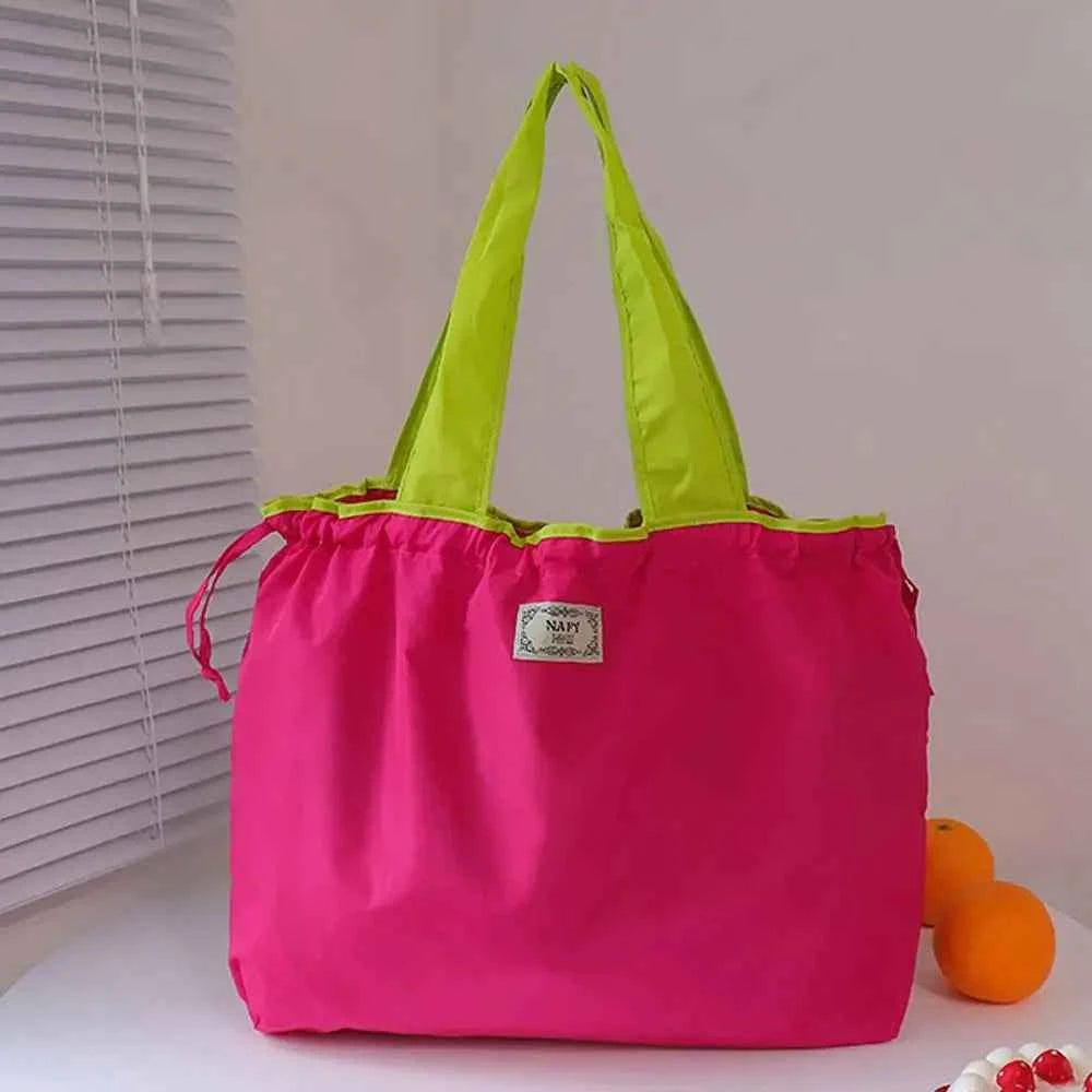 Girls Handbag Travel Wash Bag Mommy Bag Drawstring Bag Korean Shoulder Bags Solid Color Foldable Storage Bag Women Shopping Bag