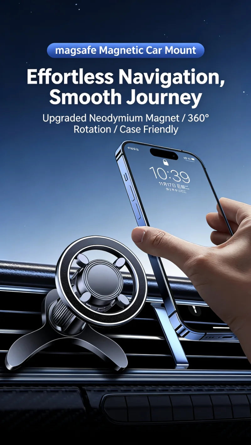MagSafe Car Mount, 17 N52 Magnets Air Vent Phone Holder, 360° Rotatable, Fit iPhone 16-12 Series & All Phones, with MagneticRing