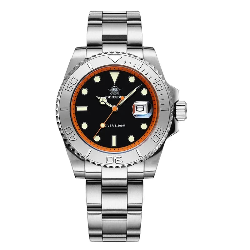 ADDIESDIVE Top Brand Mens Quartz Watches 41mm Stainless Steel Calendar Display Luxury Watch Luminous 200m Dive Casual Wristwatch