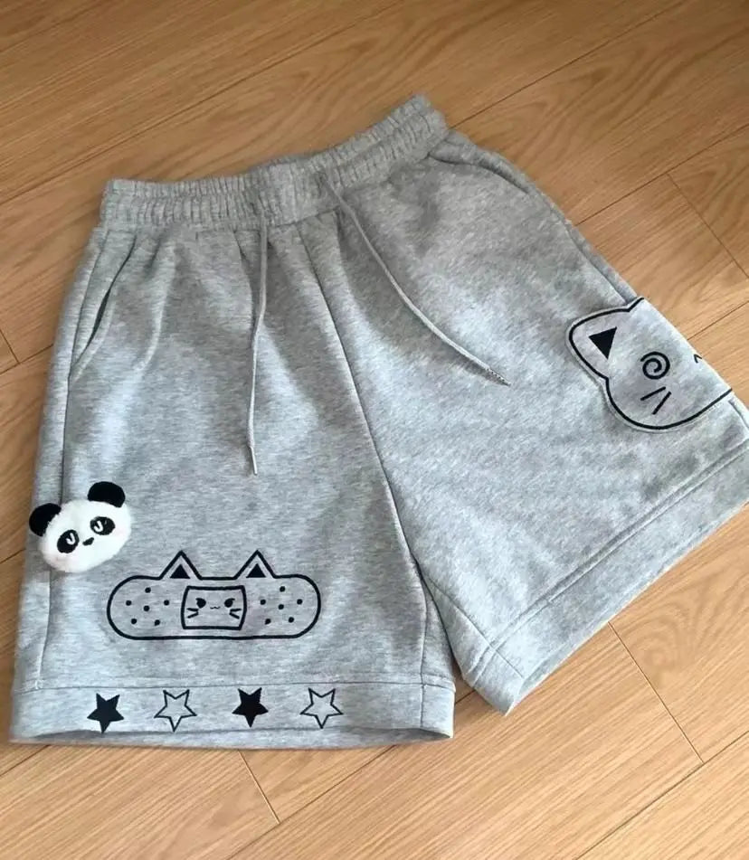 HOUZHOU Japanese Style Kawaii Women Shorts Cute Anime Cat Embroidery Short Pants Sweet Soft Girl Wide Leg Shorts Preppy Casual