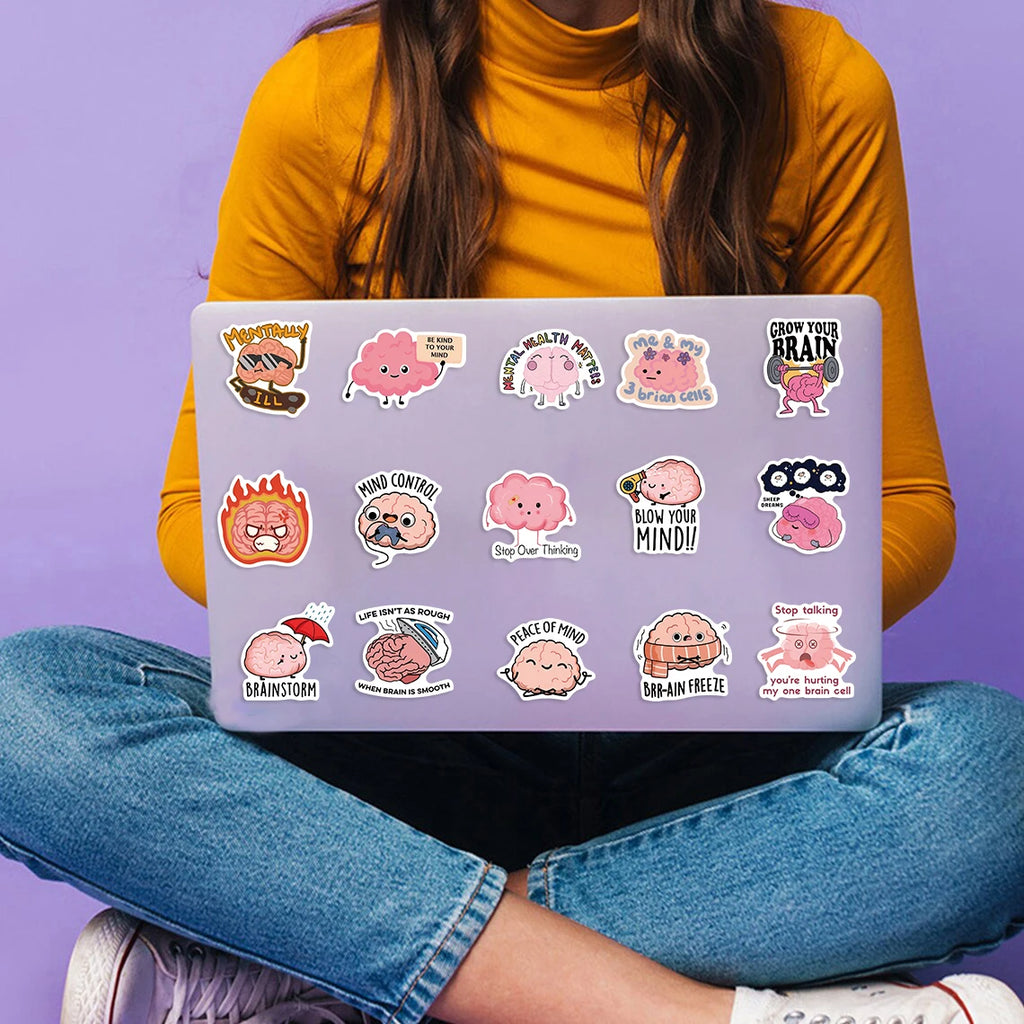 50PCS Funny Brain Pink Stickers DIY Diary Laptop Luggage Skateboard Graffiti Decal Fun Children’s Classic Toy