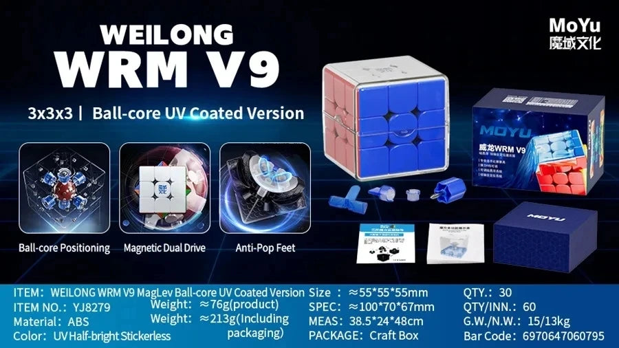 Moyu Weilong WRM V9 20-Magnet Ball Core Magic Speed Cube Fidget Toys Moyu Weilong WRMV9 Maglev Cubo Magico Puzzle Gift Toy