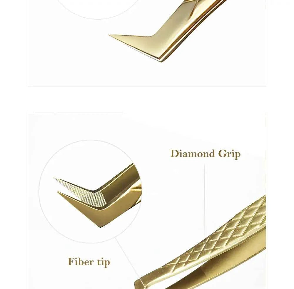 DIYDAY Anti-slip Eyelash Extension Tweezers Stainless Steel Fiber Tip Lashe Tweezer Precision Makeup Tool for Professional Use