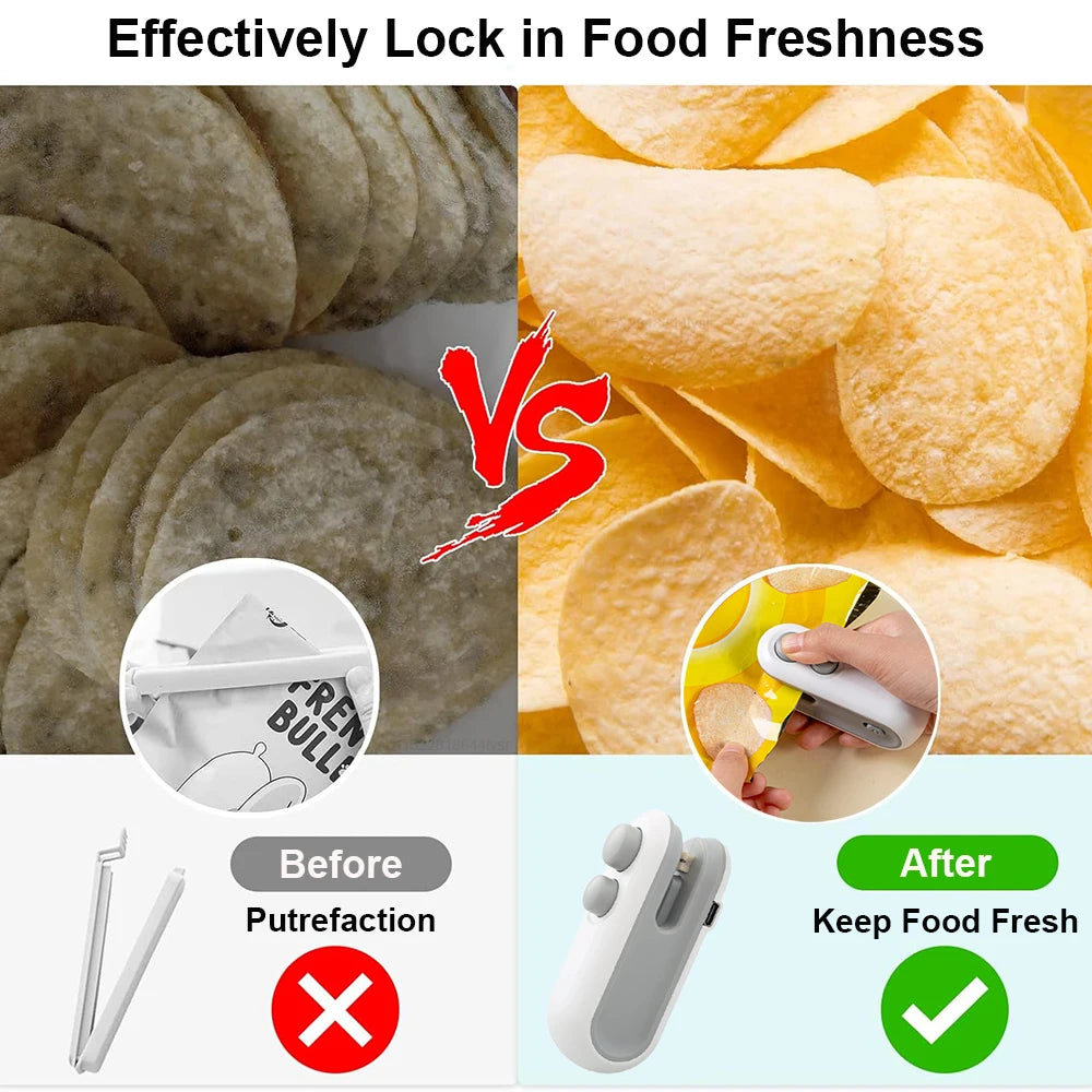 Mini Bag Sealer 2 in 1 Heat Sealer with Cutter Snack Bag Sealer Portable Resealer Machine for Plastic Bags Food Storage