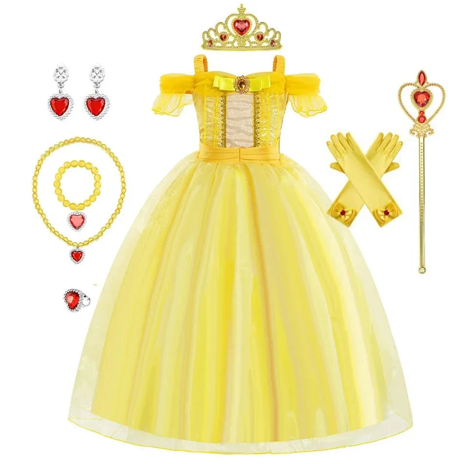 Kids Belle Costume Girl Halloween Princess Cosplay Party Dress Children Birthday Clothes Carnival Fancy Dress