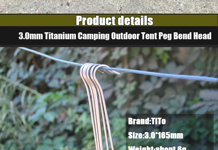 TiTo 3.0*165mm Ultralight Camping Accessories Titanium Alloy Tent Stake Pegs With Hook