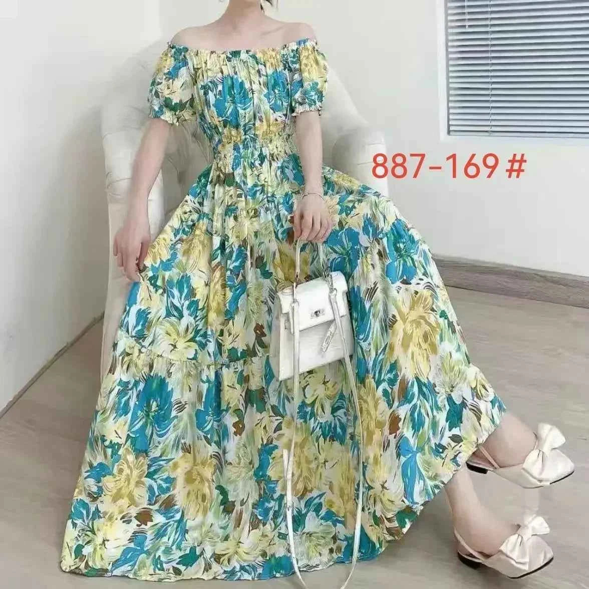 Long Maxi Dress Women Clothing Spring Summer Bohemian Holiday Beach Korean Style Floral Vintage Slim Vestidos Robe Dresses Boho