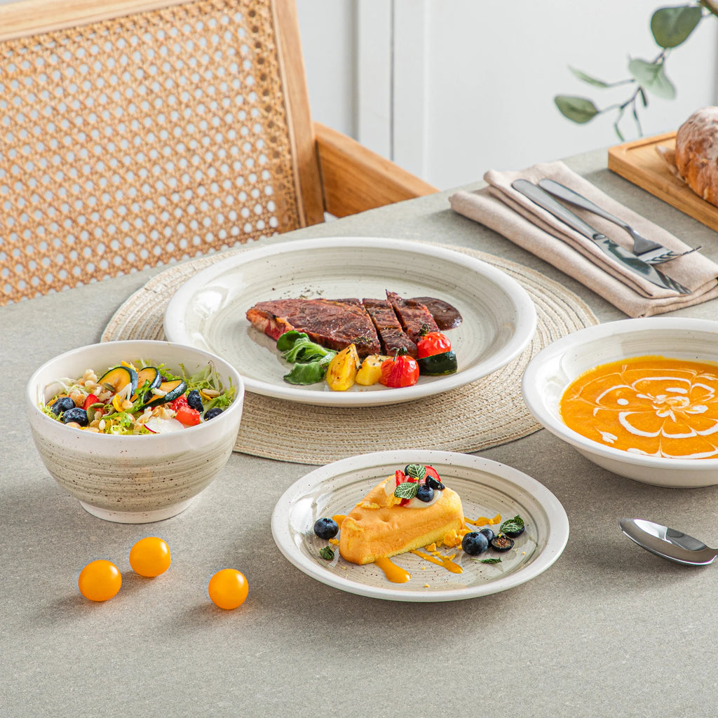 VANCASSO ORI 16/32 Piece  Stoneware Tableware Set with Dinner/Dessert Plate Cereal/Pasta Bowl  for 4/8 person 4 color Optional