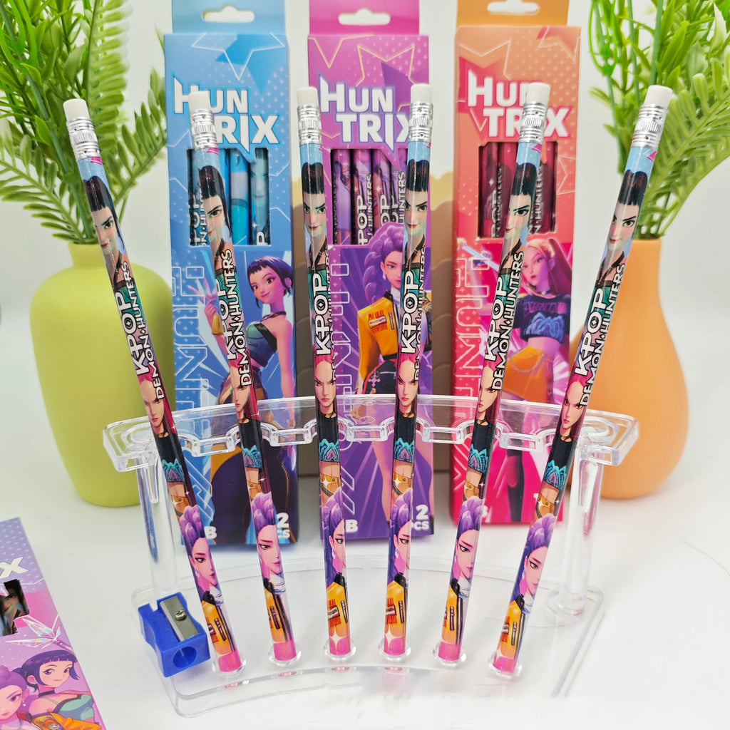 Cute KPOb Hunter Stationery Set, Pencils Ruler Pencil Sharpener Pen Bag Eraser for Kids Students, Back To School Supplies Gift