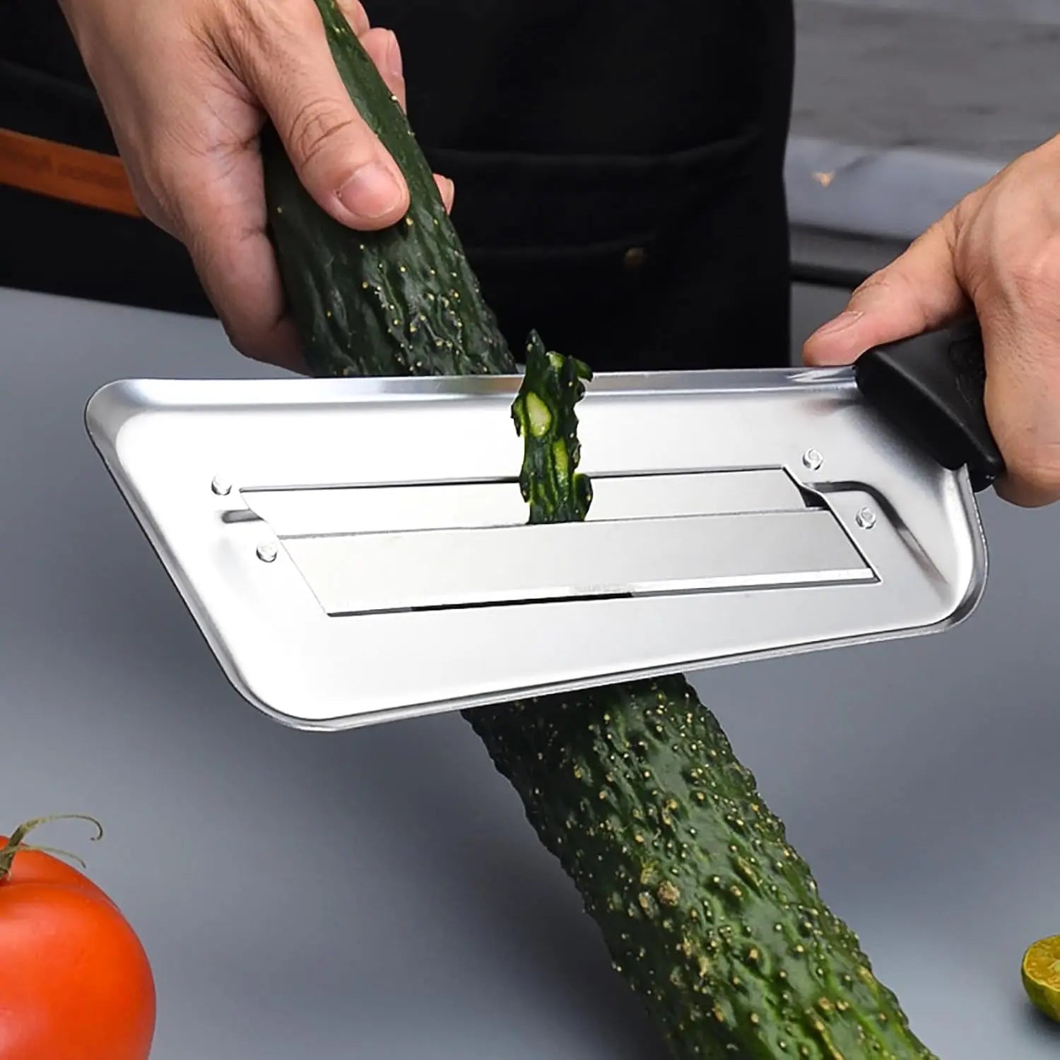 Stainless Steel Cabbage Chopper Black Kitchen Knife for Slicing Grating & Shredding - Sharp Blades Easy Clean Durable Ideal for Sauerkraut Coleslaw Vegetables