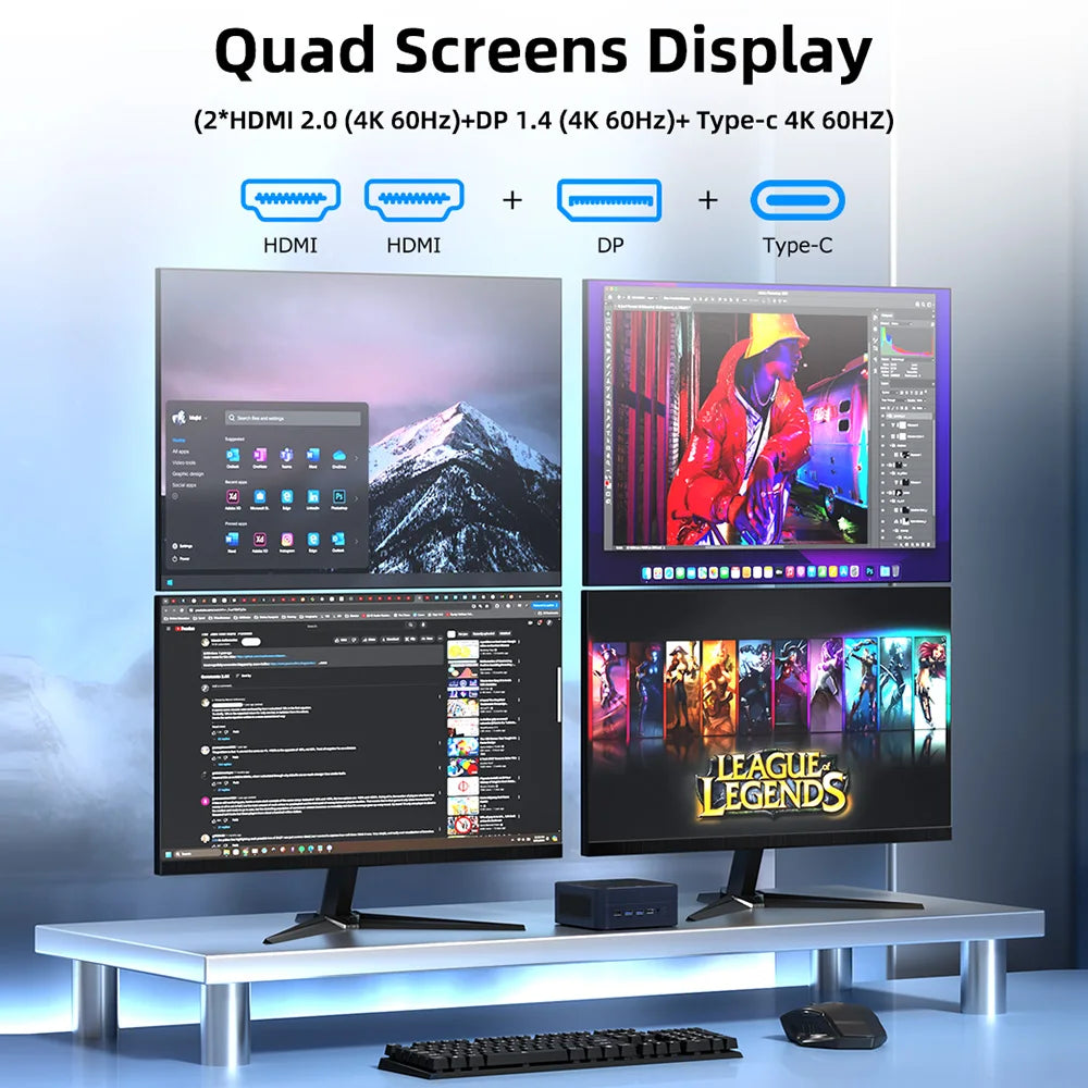 AittactXTexHoo MINI PC AMD R7 8745HS 7840HS 7735HS R5 6600H DDR5 NVMe Dual HDMI DP 4K Wifi6 WDesktop Gaming Computer