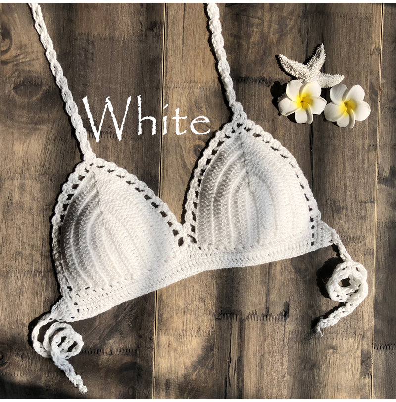 CROCHET BIKINI 2023 Sexy Top Handmade Knit Crochet Crop Top Women Summer Swimwear Camisoles Push Up Beach Tanks Halter Yoga Bras