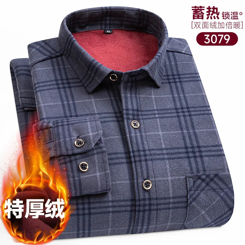 Men's long-sleeved shirt with fleece thickened warm autumn and winter plus size 8XL9XL slim casual plaid everything comfortable