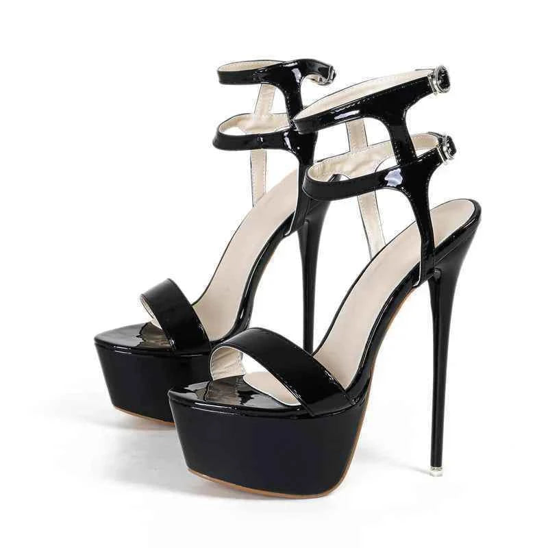Liyke Sexy Red High Heels Platform Sandals For Women Fashion Double Buckle Strap Open Toe Wedding Banquet Shoes Big Size 45 46