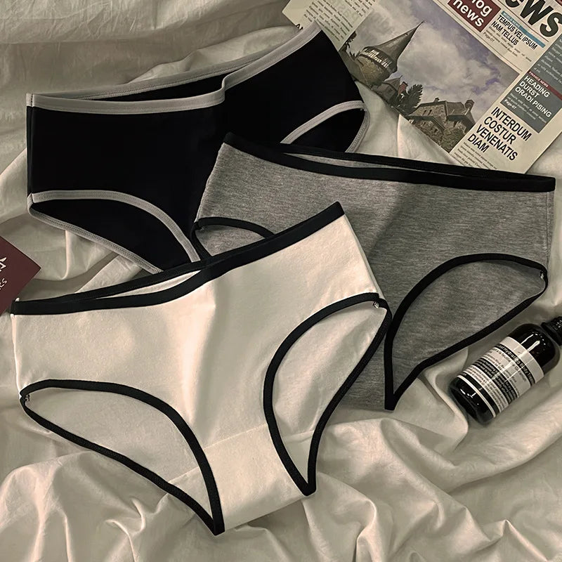 3Pcs/set Cotton Soft Breathbale Lingerie Black White Gray Daily Wear Underwear Women Panties Ladies and Girls Briefs M-XL