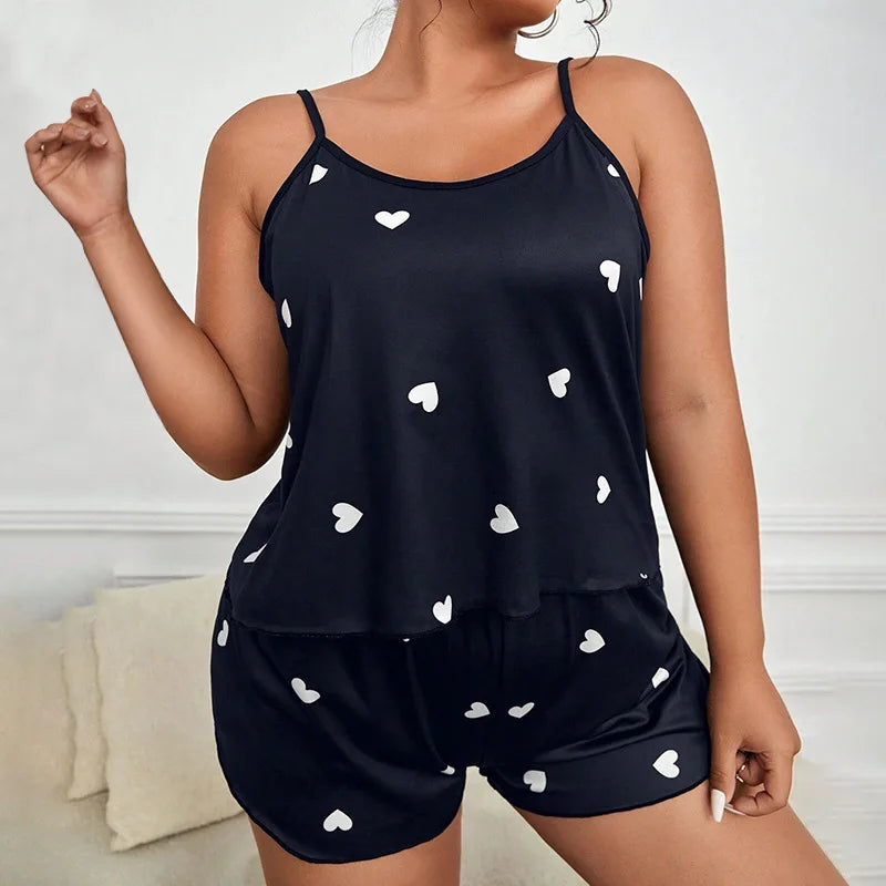 Lady Summer Chemise Pajamas Suit Night Outfit Big Size 4XL 5XL Sexy Women Love Print Soft Nightwear New Sleepwear Cami&shorts