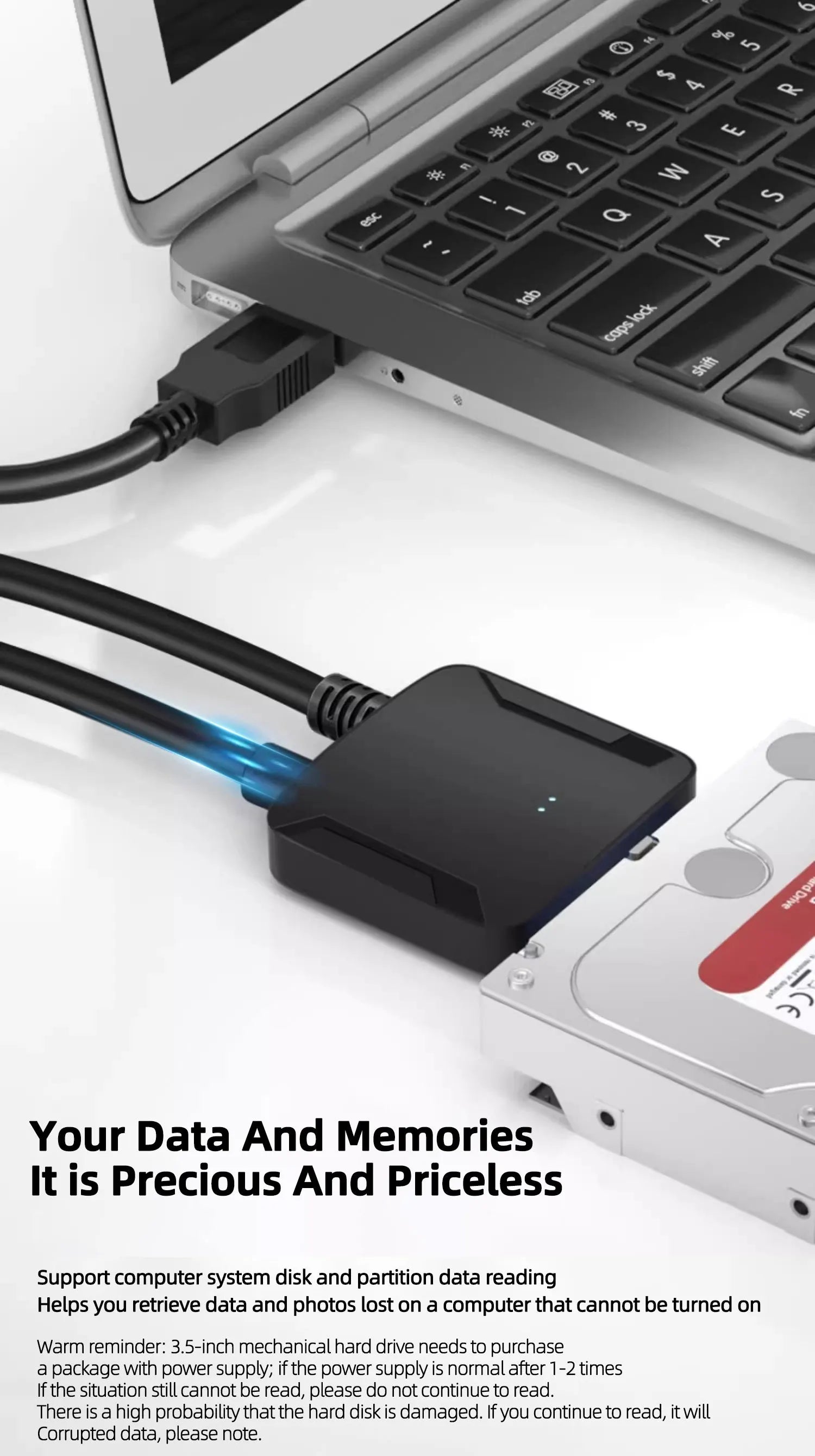 TEUCER SATA to USB 3.0 Cable USB to SATA Hard Drive Adapter Converter for 2.5" 3.5" SSD HDD Hard Drive Disk with Power Adapter