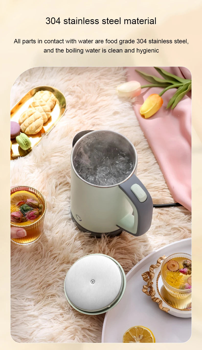 110V/220V Travel Electric Kettle MINI Boiling Teapot Cup Heater Portable Stainless Steel 0.8L Hot Water Quick Heating Pot Boiler