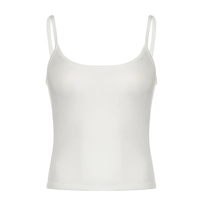 Women's Basic Solid Summer Camisole Sleeveless Spaghetti Strap Harajuku Style Y2K Vintage Cropped Top Casual All-match