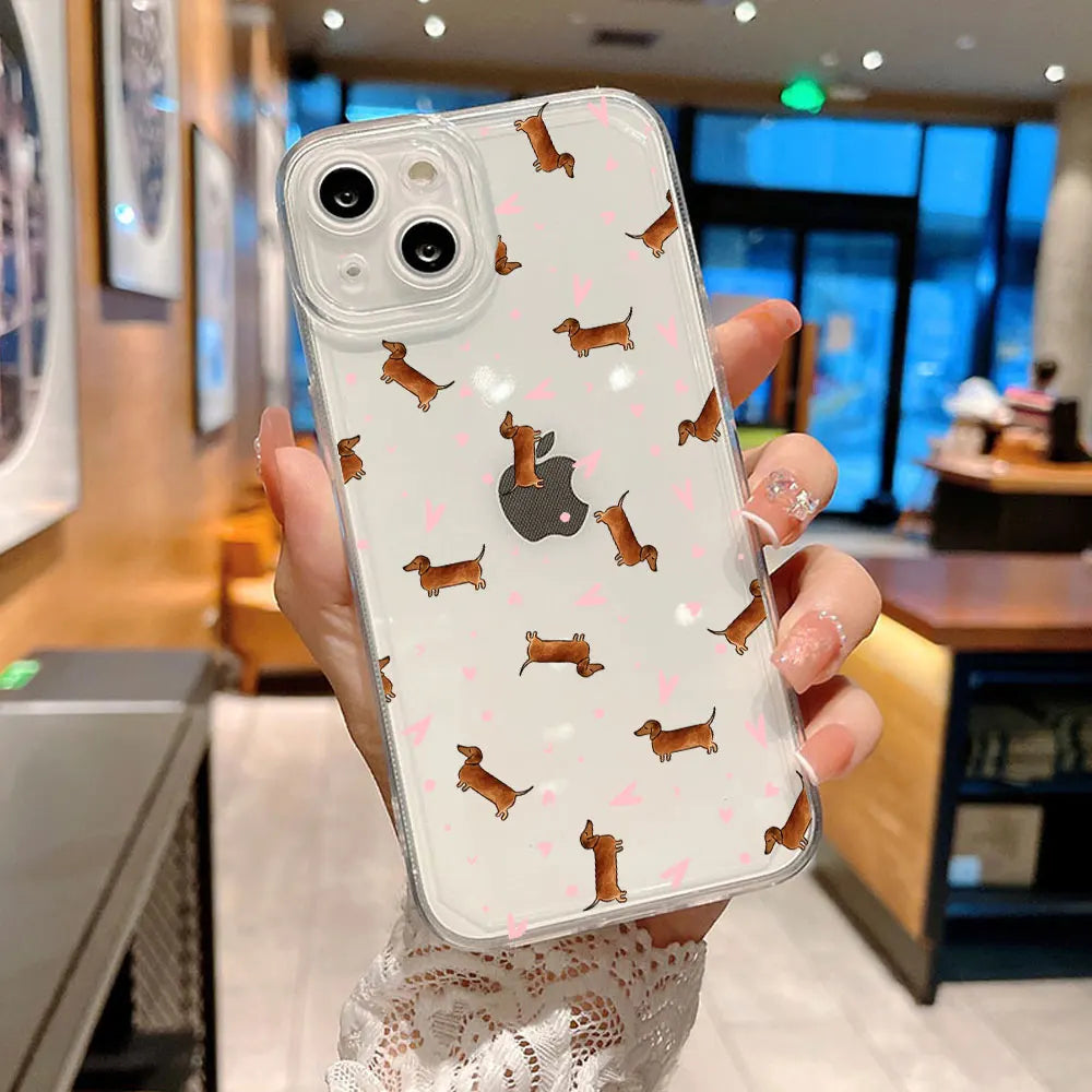 Cute Dachshund Bulldog Phone Case for iPhone 16 11 12 13 14 15 Pro Max Mini SE 7 8 Plus Animal Cover Cartoons Dog Fundas Coque