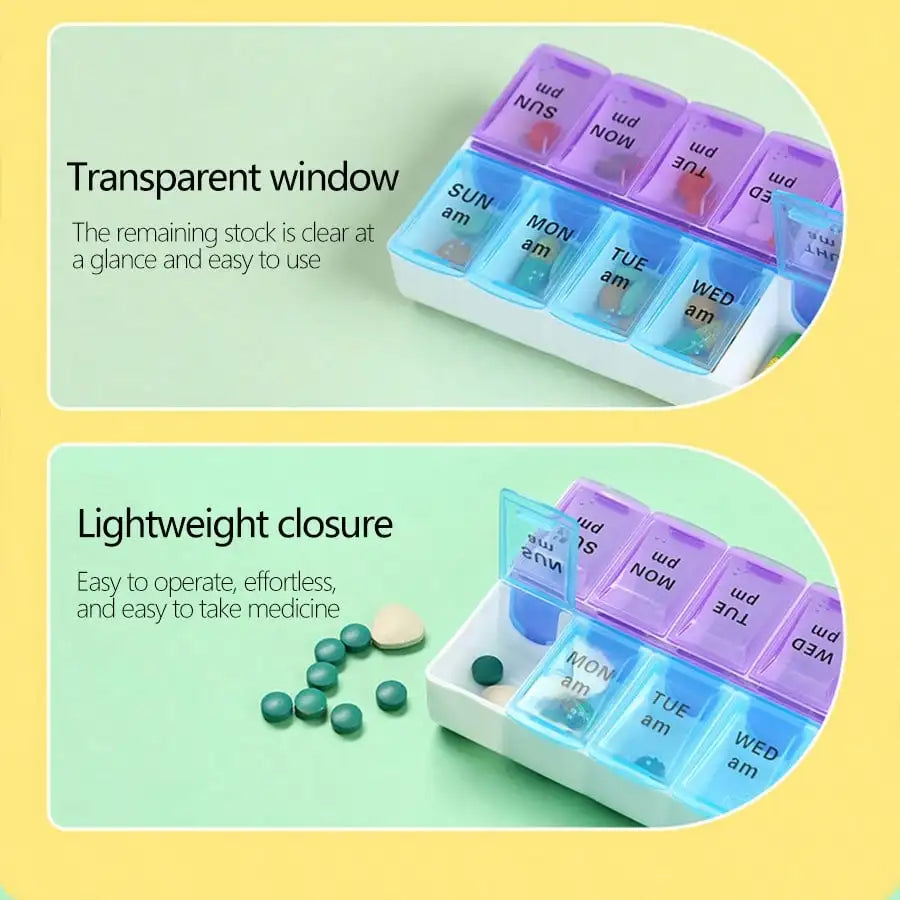 14-Grid Color Pill Box, Portable One-Week Pill Box Set, Mini Combination Pill Box Packing, Daily Regular Reminder Pill Box Monday To Sunday Full Coverage Travel Carry-On & Handbag Essentials, Efficient Management Of Vitamins