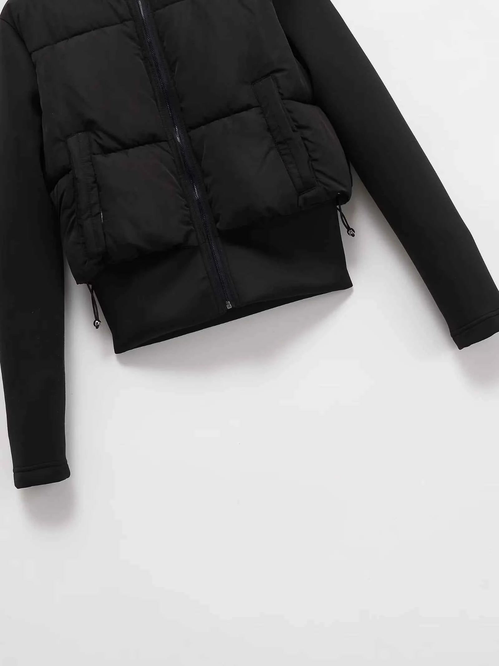 UNIZERA2025 autumn new women's casual fashion slim stretch fabric splicing cotton coat warm hooded cotton coat