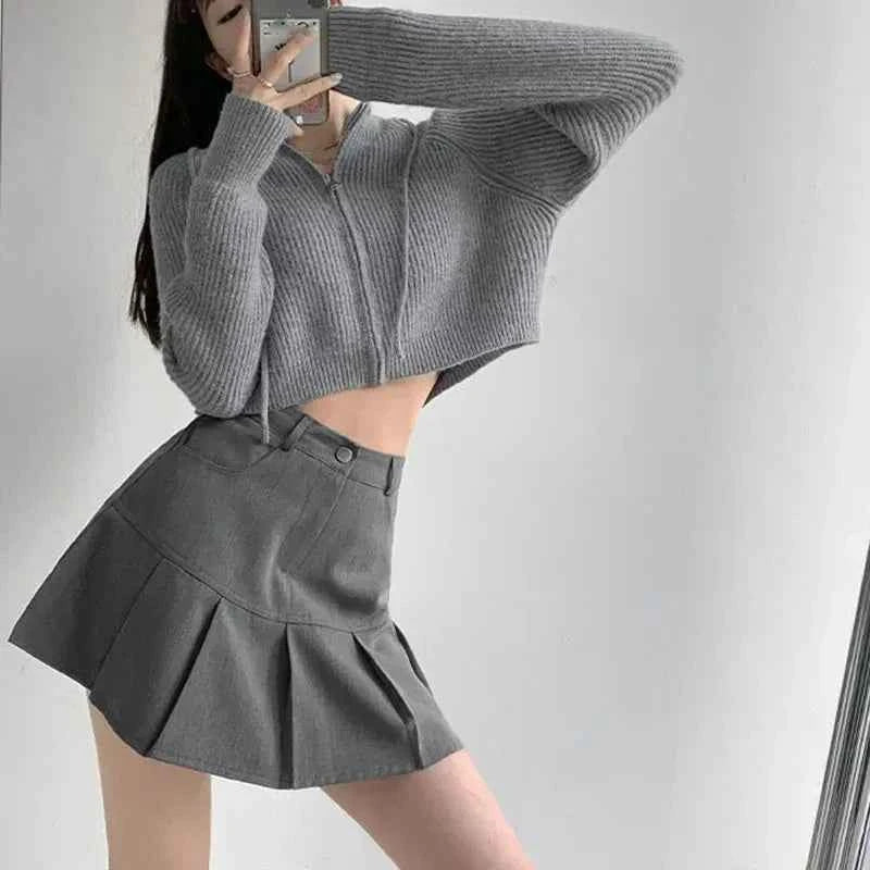 Y2K Vintage High Waist Pleated Skirt Women College Style Uniforms Safety Pants Mini Skirts Woman Korean Street Slim A-Line Skirt