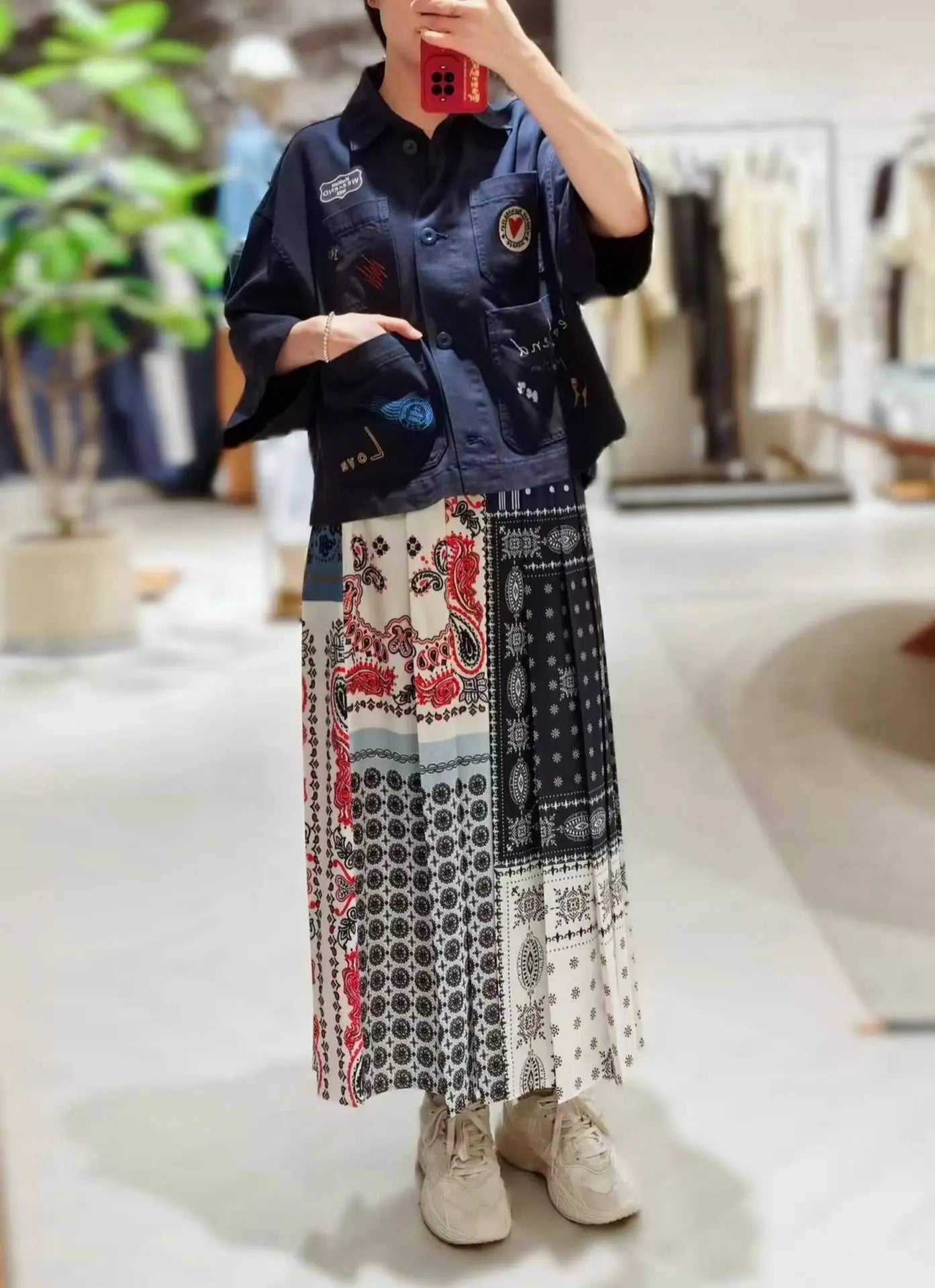 2025 Early Autumn New Design Limited Edition Color-Plaid Retro Print A-line Long Dress Loose Half-Length Skirt Women