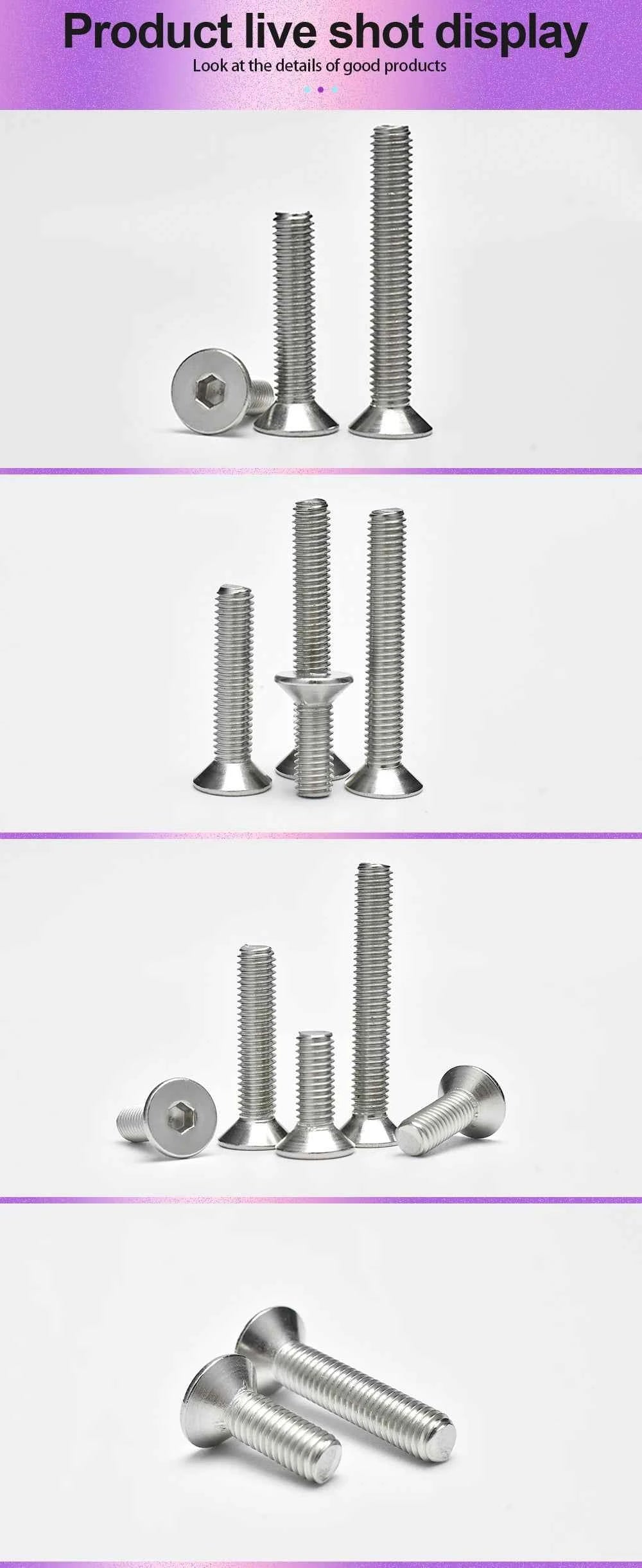 304 Stainless Steel DIN7991 Countersunk Head Hex Socket Screws Bolt Allen Thread Machine Metal Screws M2 M2.5 M3 M4 M5 M6 M8 M10