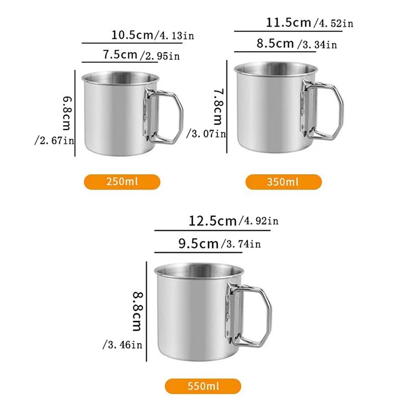 1Pc Stainless Steel Folding Portable CarabinerOutdoor Handle Cup Camping Cups for Home Outdoor Camping Accessories