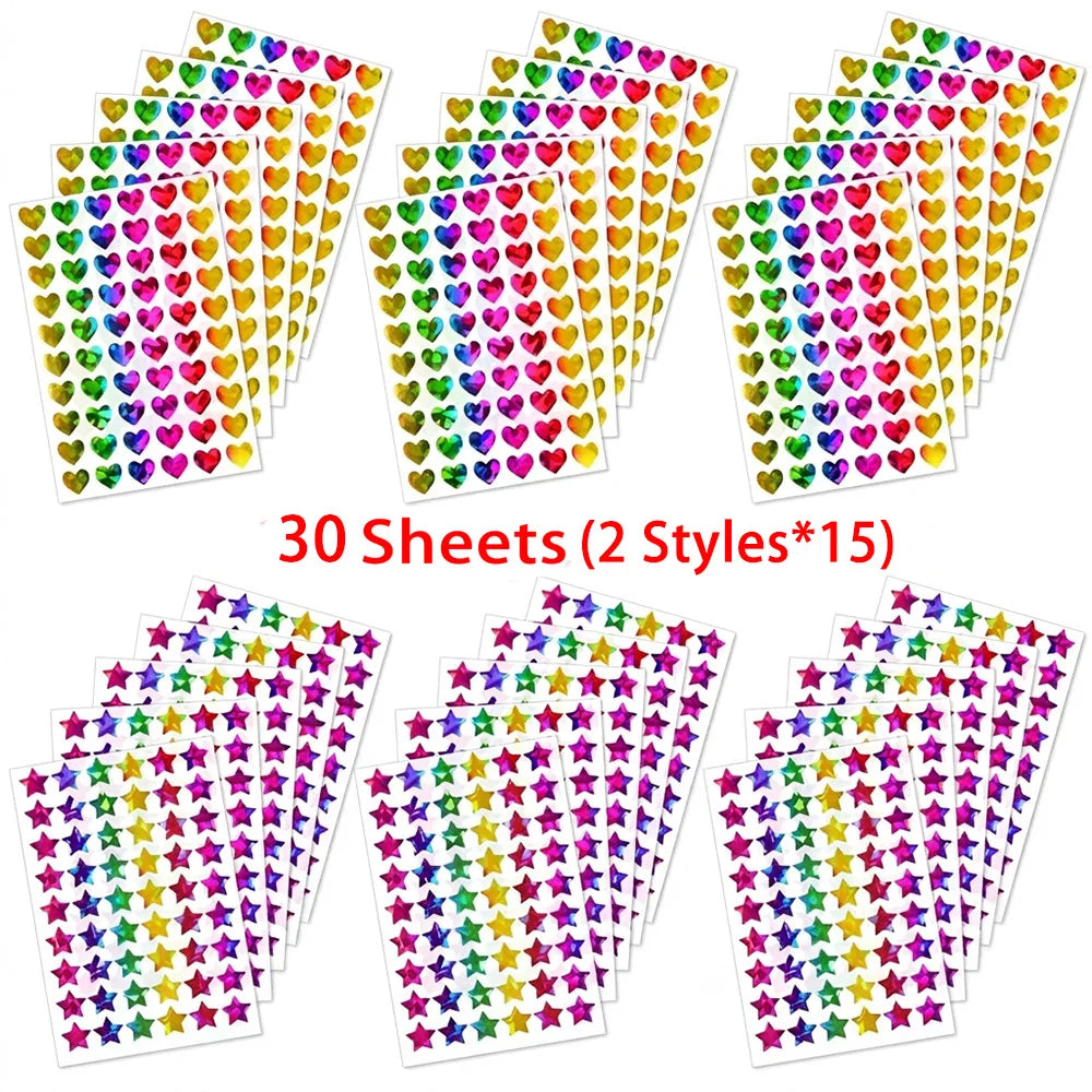 Kids Reward Sticker Stars Flowers Hearts Dots Sparkly Holographic Stickers Behavior Chart School Student Supplies DIY Decoration