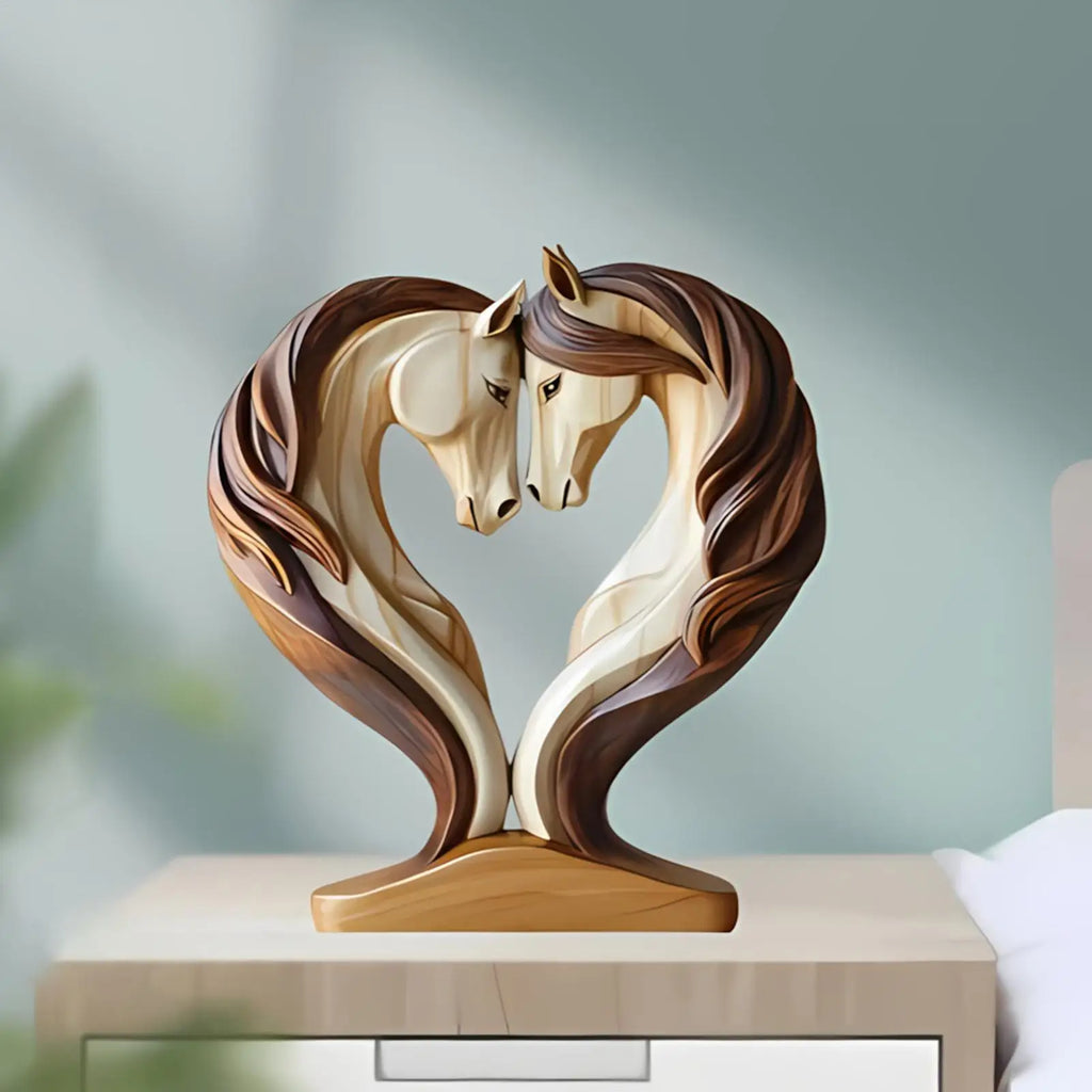 2D Wood Horse Room Decor Horse Statues Home Decor Snuggle Pose Animal Sculpture For Workplace Exhibition Hall Shelf Living Room
