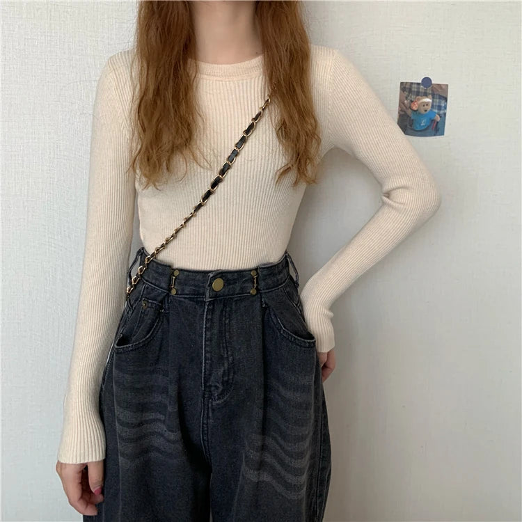 2026 New Women Sweater Autumn Winter Long Sleeve Pullover Basic Top Fashion O-neck Elastic Female Winter Solid Knitted Jumper