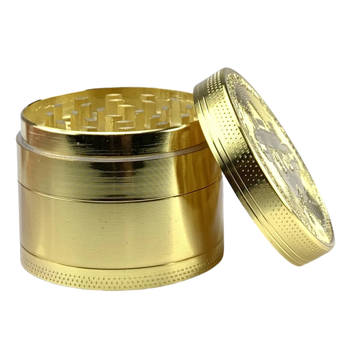 50mm Bitcoin Gold Herb Grinder 4-layer Spice Pepper Mill Mortar Metal Grass Tobacco Grinder Smoking Accessories Kitchen Tool