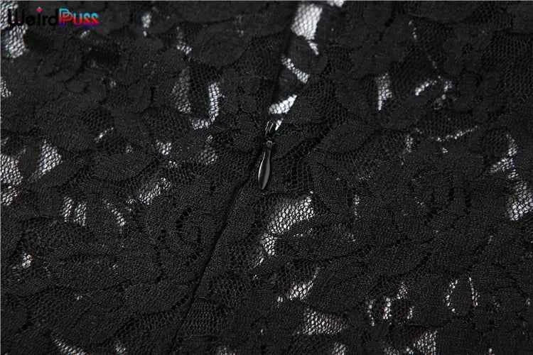 Weird Puss Lace Black Women Maxi Dress See Through Sleeveless Ladies Sexy Coquette Nightclub Party Bodycon Slim Fit Vestidos