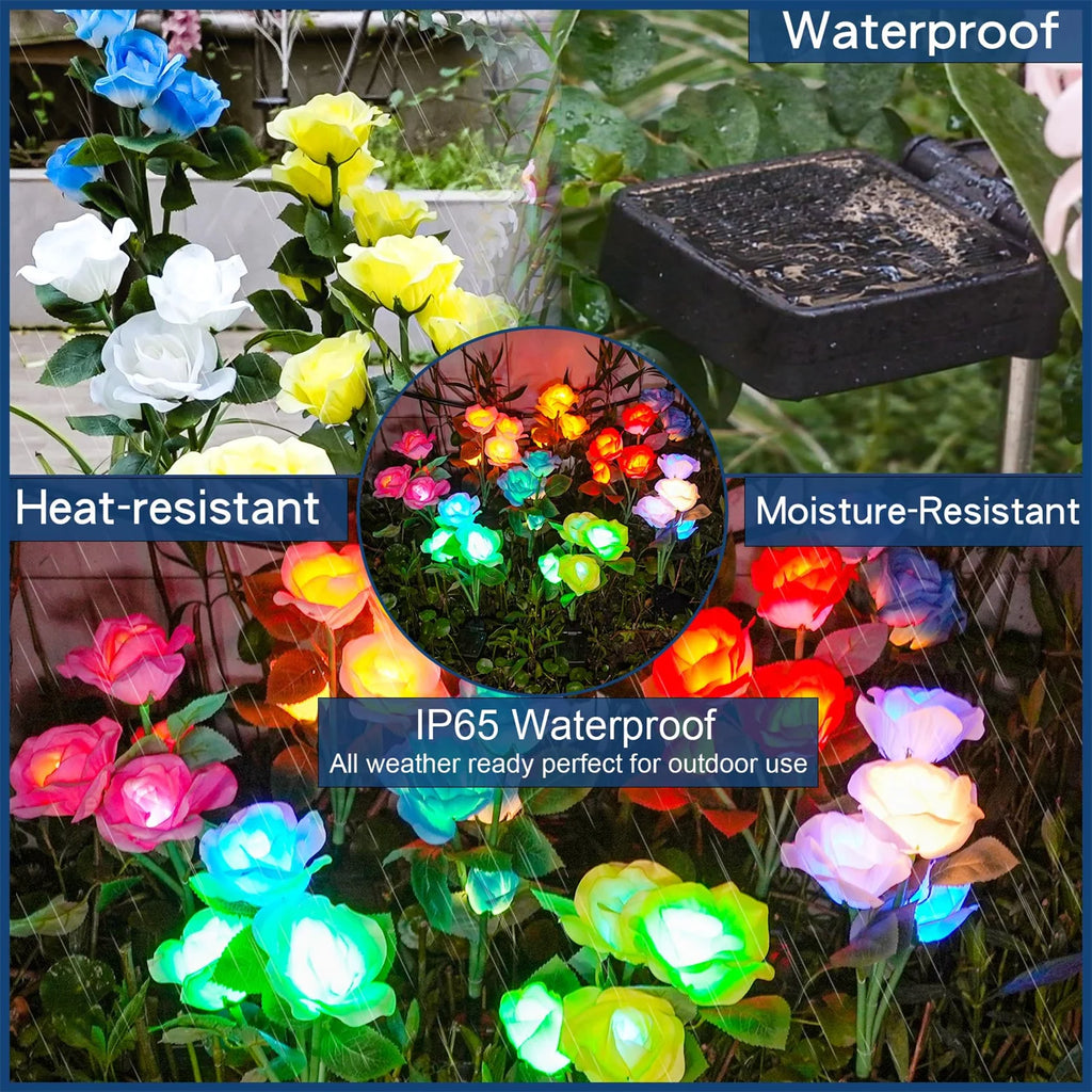 Solar Garden Lights Outdoor Decor Solar Lights with Rose Flowers Light, Solar Powered Lawn Lights for Garden Landscaping lights