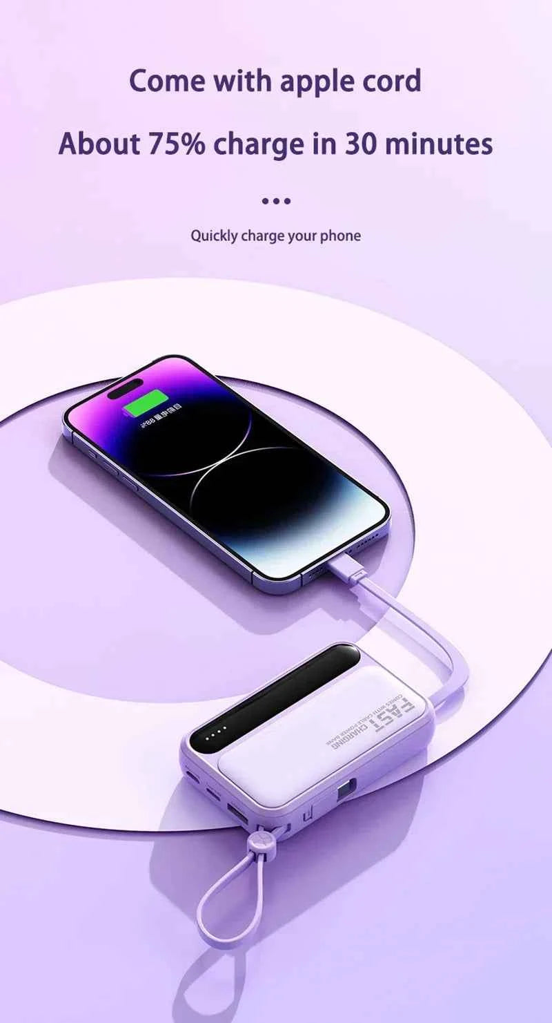 Lenovo 120W 500000mAh Power Bank Large Capacity 4 In1 Cables Intelligent Digital Display Light Portable Powerbank For iPhone New