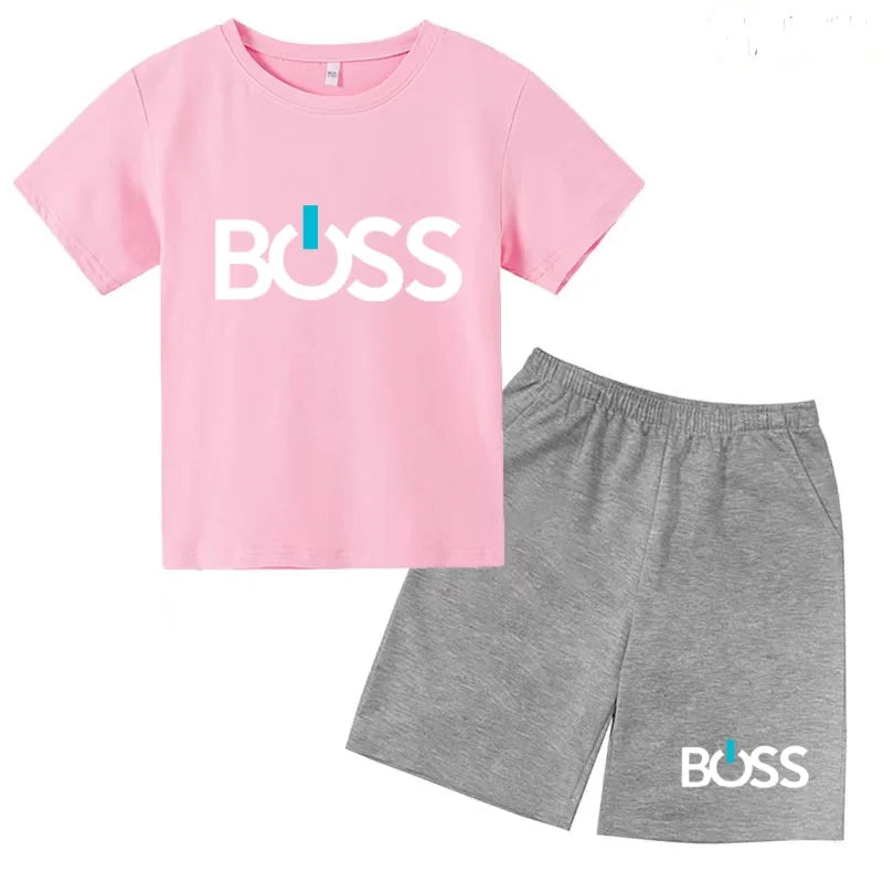 Kids Summer Sportswear 3-12 Years New Letter Fashion T-shirt Coat Boys Girls Toddler Short-sleeved+Shorts Casual Cool Sports Set
